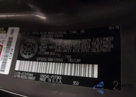 2011 Toyota Tundra Sr5 5.7L V8 from USA, damaged, VIN 5TFDY5F10BX170988